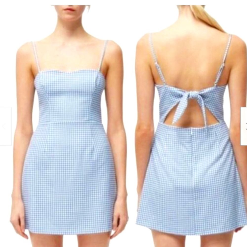 French Connection Blue Gingham Tie-Back Mini Dress - Picture 3 of 7